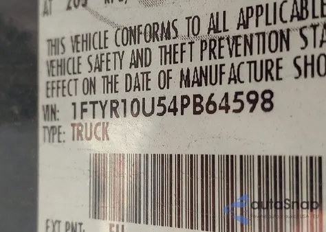 2004 Ford Ranger Edge/Xl/Xlt из США, поврежденный, VIN 1FTYR10U54PB64598